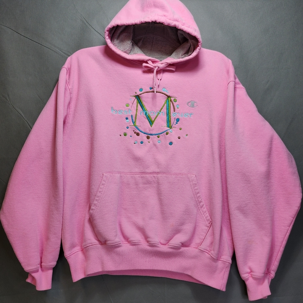 Champion Women’s Pink Pullover Hoodie Cotton Sweatshirt Kangaroo Pocket Sz Large